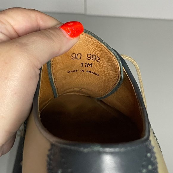 Nordstrom Leather Wing-Tip Lace Up Oxfords Dress Shoe Beige/Navy Men's Size 11M - Picture 7 of 7